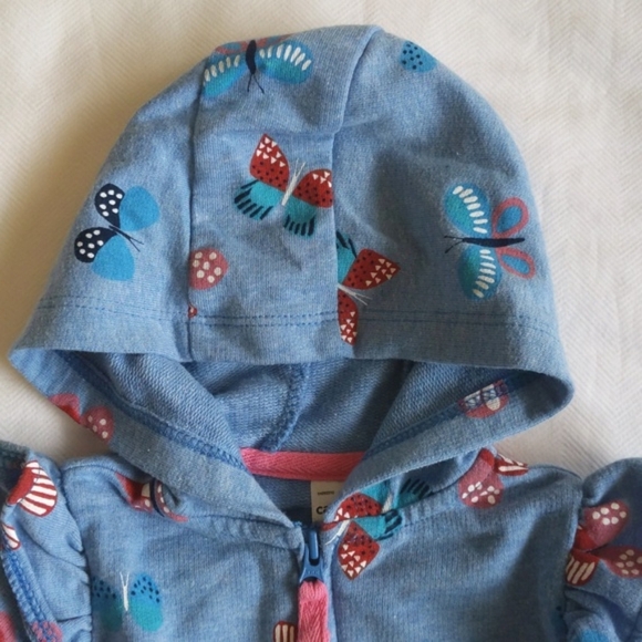 carter's blue butterfly ruffle zip-up hoodie sweatshirt 6 months baby girl - Picture 2 of 7
